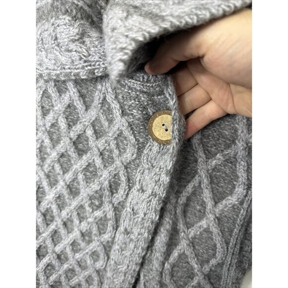 Aran Sweater Market Women M Gray Cable Knit Mock Neck Nordic Cardigan Ireland - Picture 2 of 7